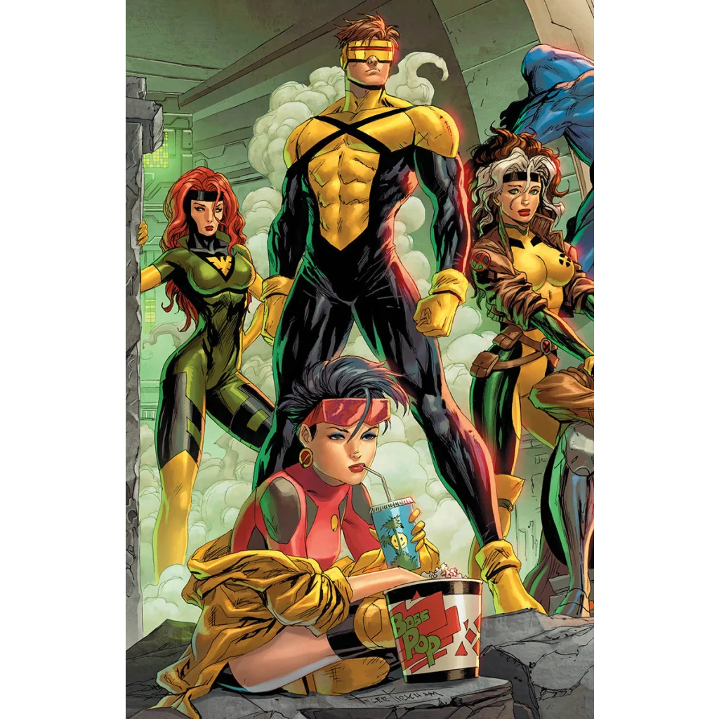 X-Men characters in colorful costumes from Tyler Kirkham connecting comic cover