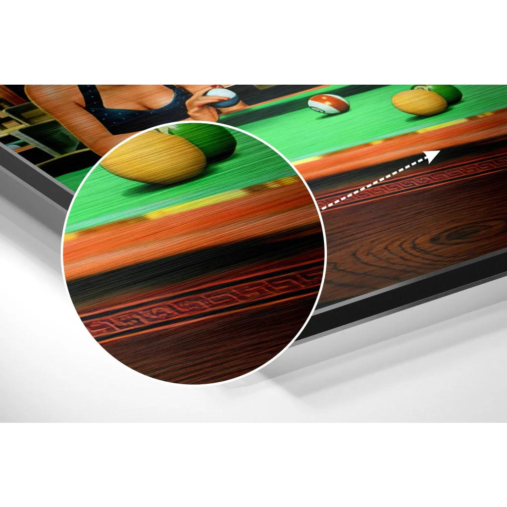 Stunning pool hall scene on brushed aluminium dibond art