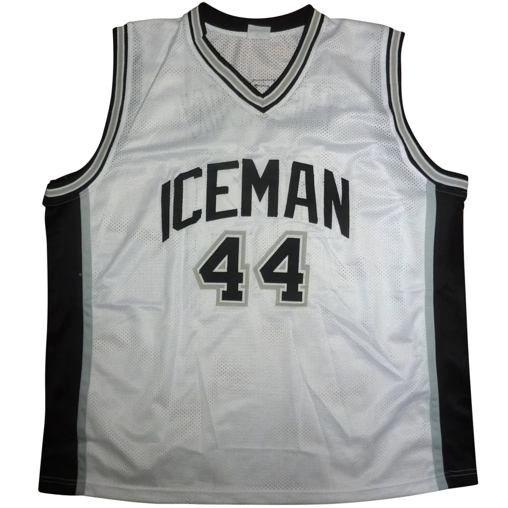 George Gervin autographed custom jersey, white #44 Iceman with black trim