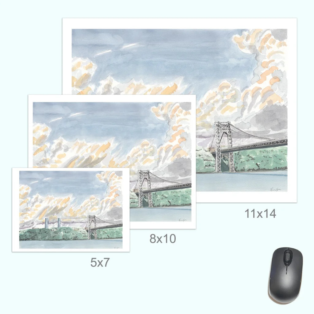 George Washington Bridge sunset watercolor mouse pad