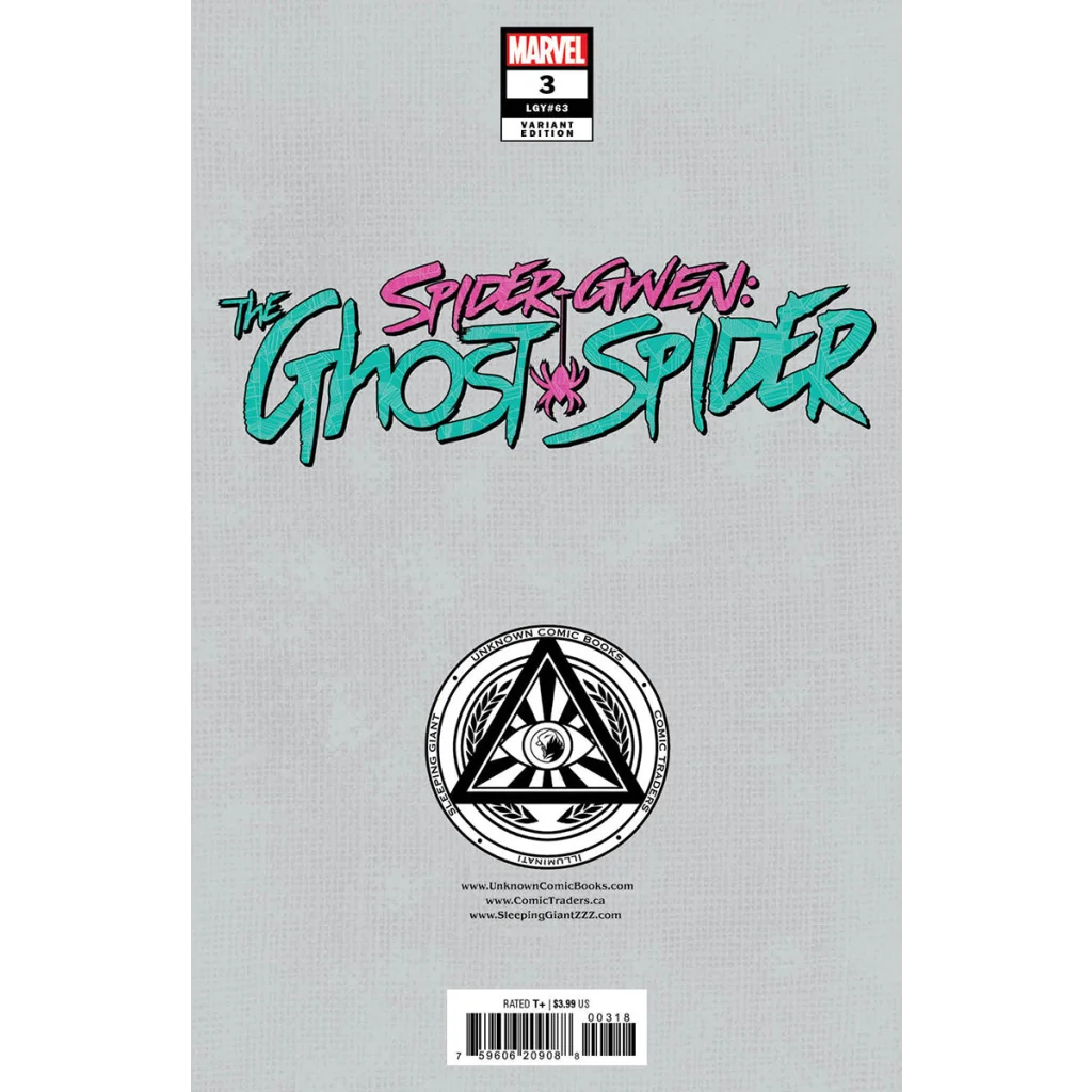 Comic book with title and price from Ghost Spider 3 Unknown Comics Ejikure Variant