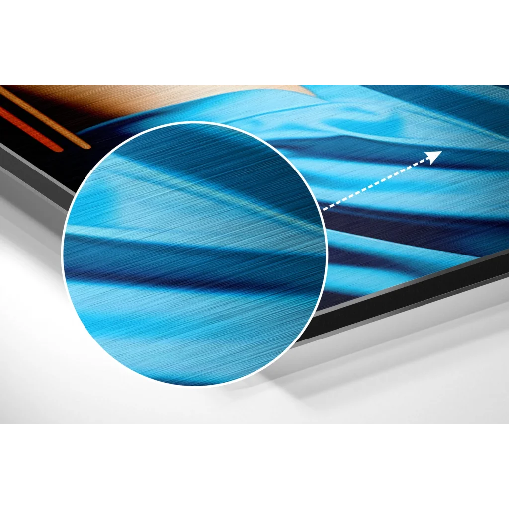 Sleek brushed blue metallic screen in brushed aluminium dibond wall art