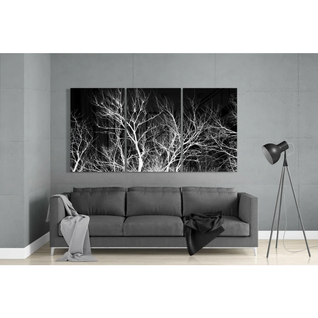 Glowing Tree Branches Glass Wall Art Triptych Set | Modern Wall Art Decor | vintageantiquesgifts.com