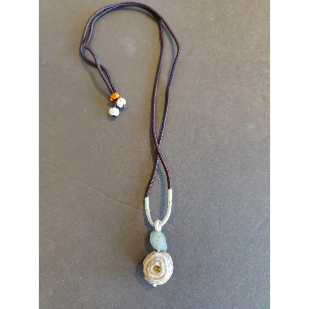 Gobi Desert Eye Agate pendant black cord necklace with teal stone