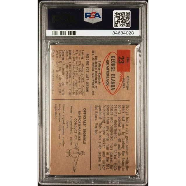 Vintage 1954 Bowman George Blanda PSA graded football card in great condition