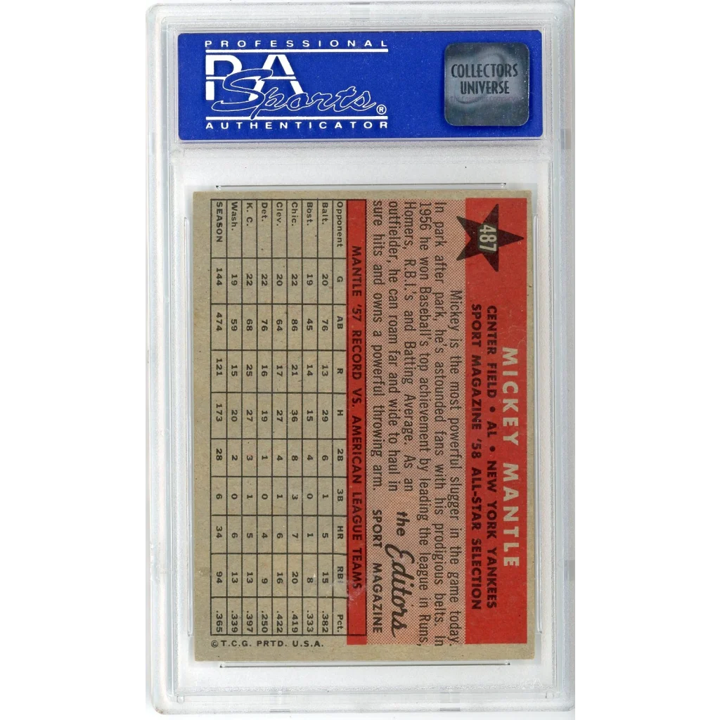 Graded 1958 Topps All Star Mickey Mantle #487 Baseball Card PSA 6 EX-MT