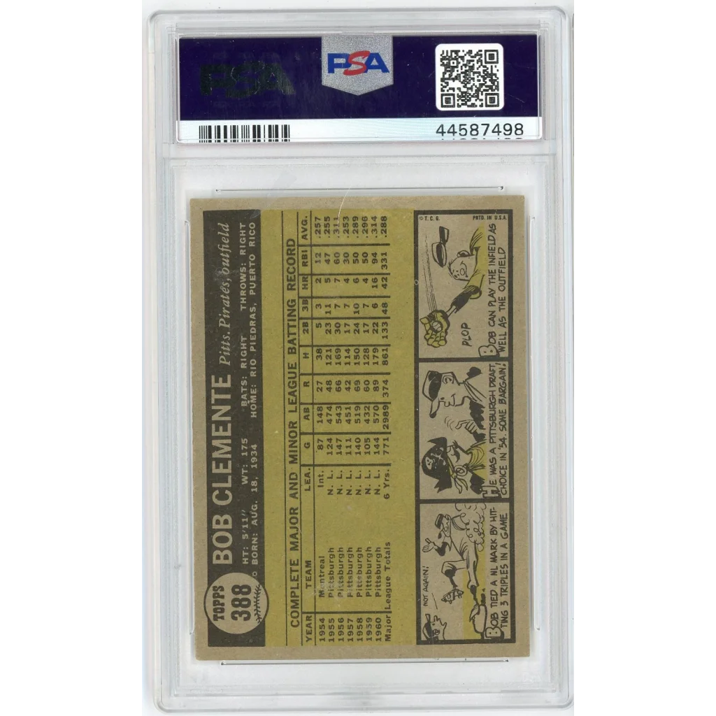Graded 1968 Topps Roberto Clemente baseball card back PSA 6 EX-MT