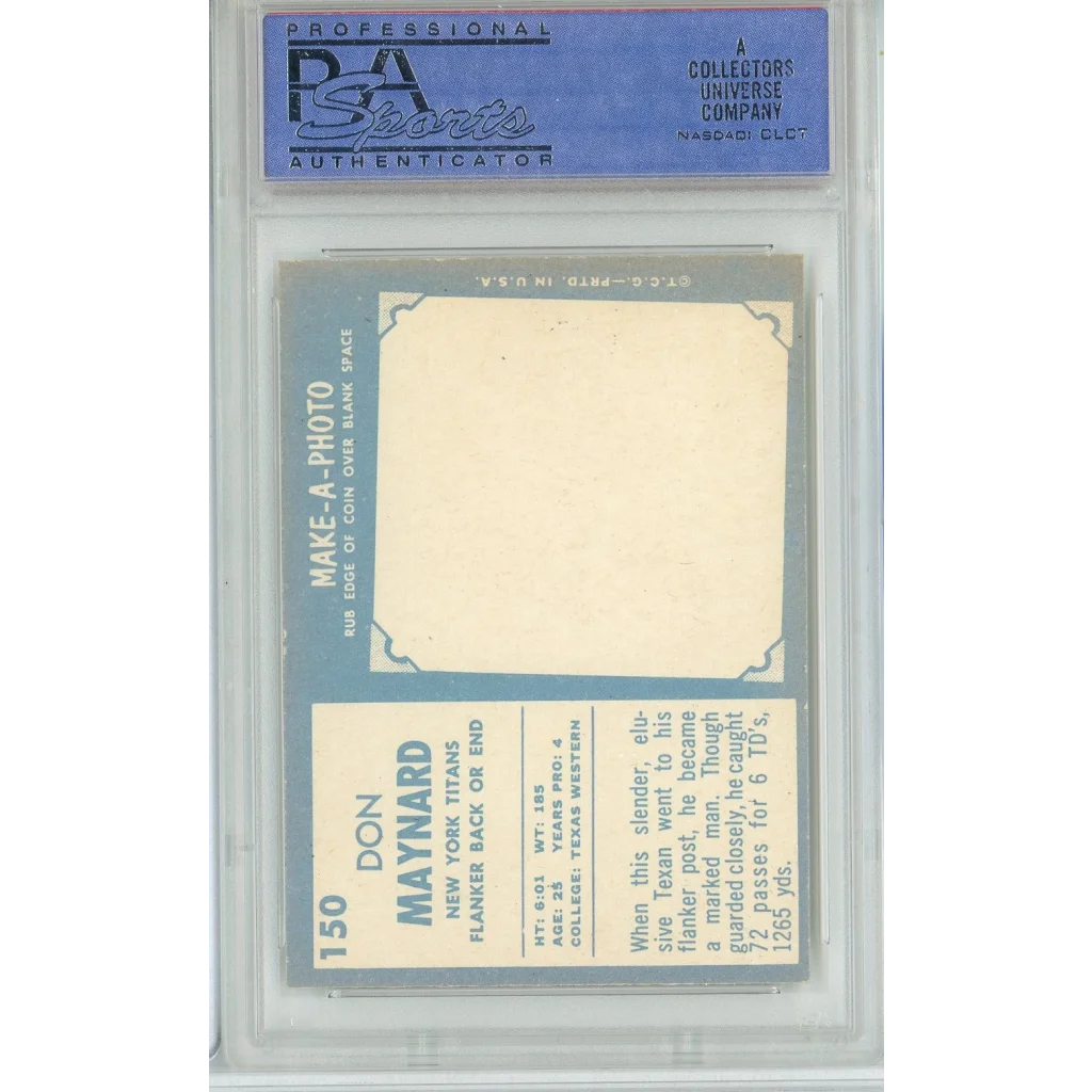 Vintage 1961 Topps Don Maynard football card graded by PSA, classic collectible image