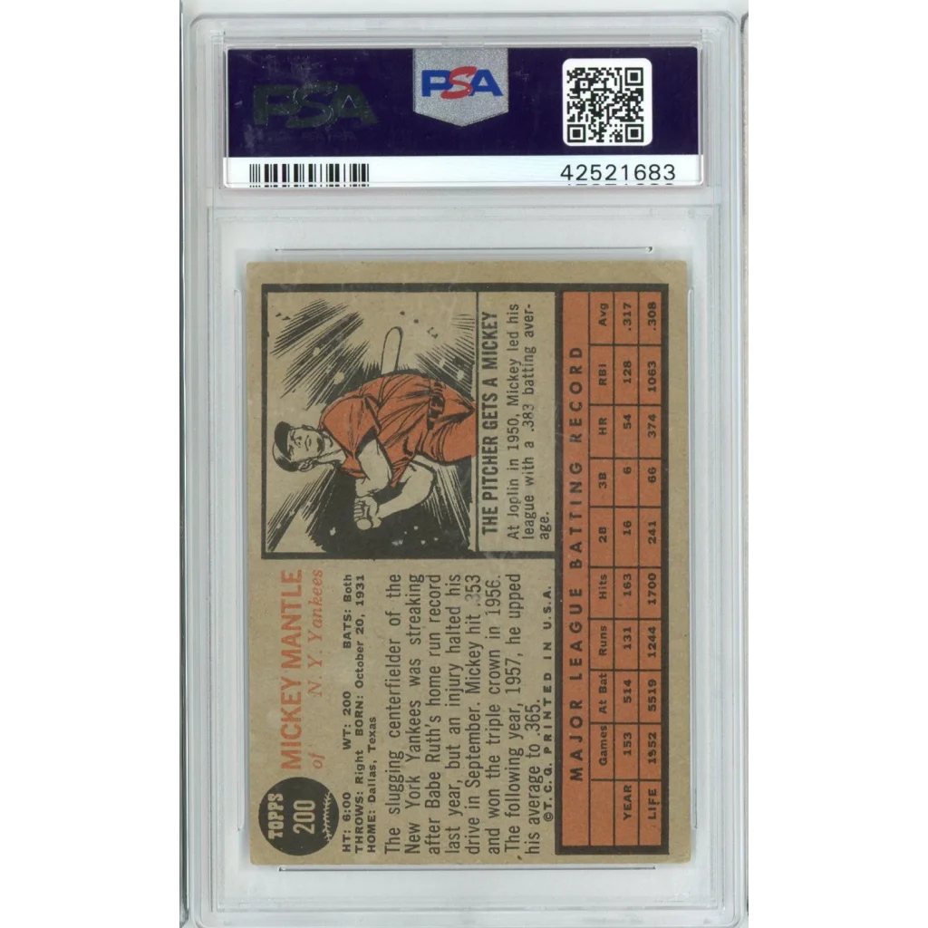 Graded 1953 Topps Mickey Mantle PSA slab in orange uniform