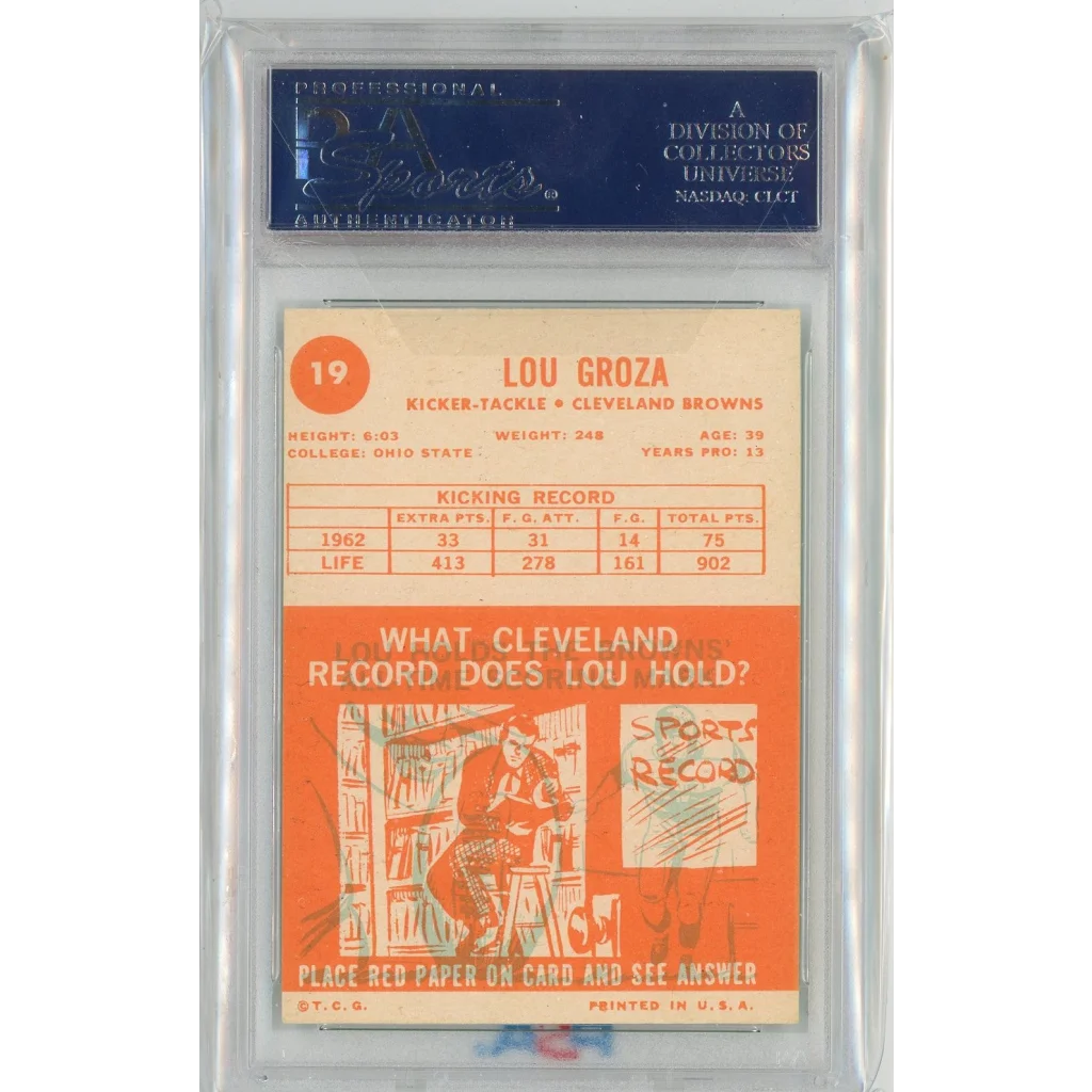 Vintage 1963 Topps Lou Groza football card graded PSA 6 ready for collectors