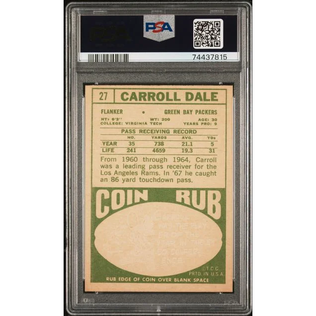 Vintage 1968 Topps Carroll Dale football trading card graded VG 3