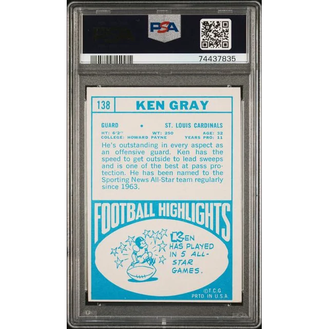 Graded 1968 Topps Ken Gray #138 Football Card PSA 5 Excellent