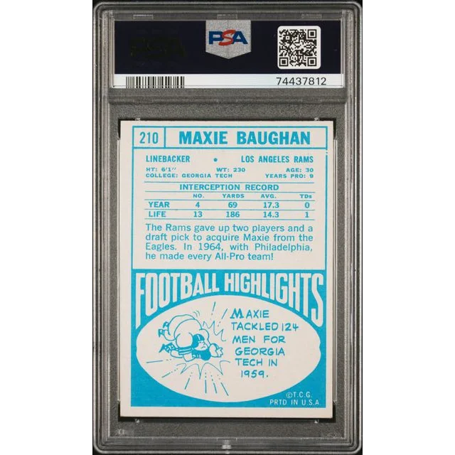 Graded 1968 Topps Maxie Baughan #210 Football Card PSA 4 VG-EX
