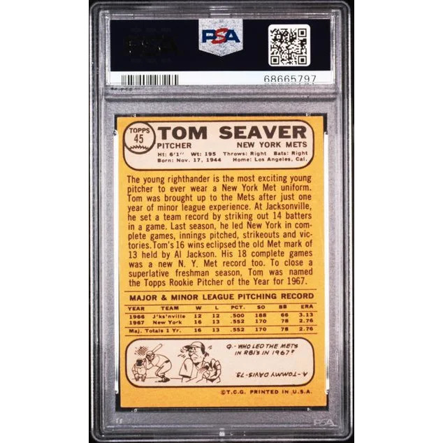 Graded 1968 Topps Tom Seaver rookie card PSA 5 for baseball card collectors