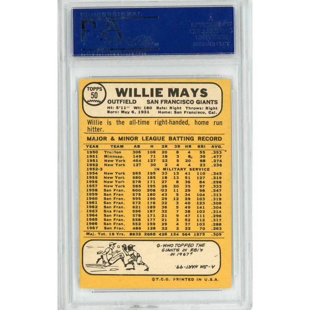 Graded 1968 Topps Willie Mays #50 Baseball Card PSA 5 Excellent | PSA 5 EX Graded Vintage Baseball Card | vintageantiquesgifts.com