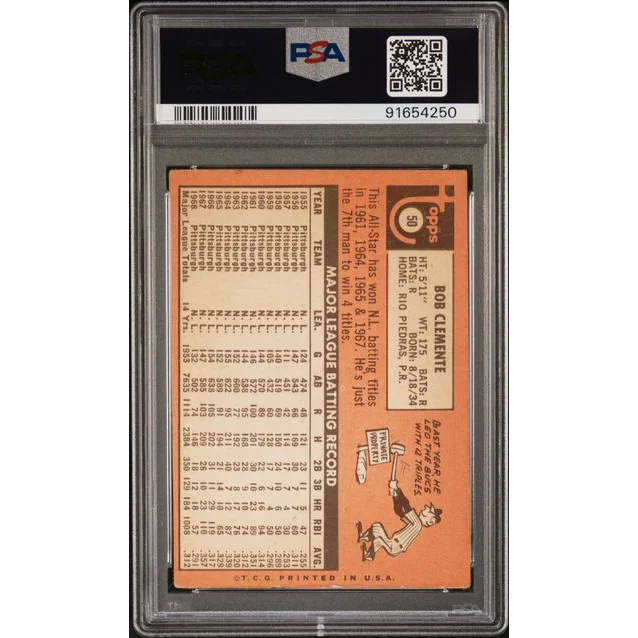 Graded 1969 Topps Bob Roberto Clemente #50 Baseball Card PSA 3 Very Good | PSA 3 VG Graded Vintage Baseball Card | vintageantiquesgifts.com