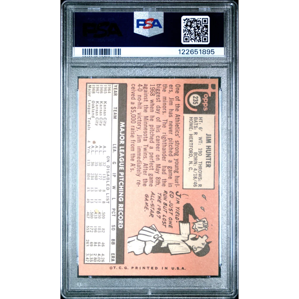 Graded 1969 Topps Jim Hunter #235 Rookie RC Baseball Card PSA 6 Excellent | PSA 6 EX-MT Graded Rookie Card | vintageantiquesgifts.com