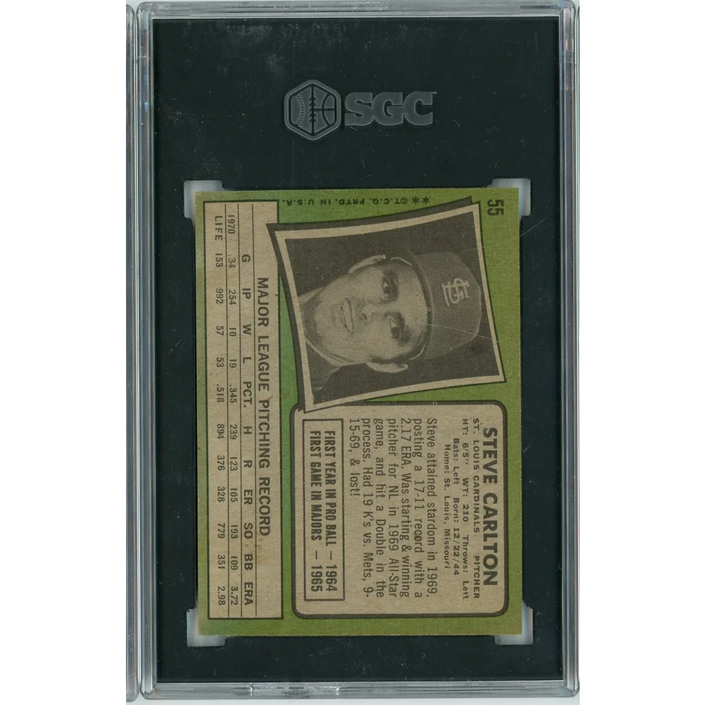 Graded 1971 Topps Steve Carlton #55 Baseball Card SGC 3 Very Good | SGC 3 Very Good Graded Vintage Baseball Card | vintageantiquesgifts.com