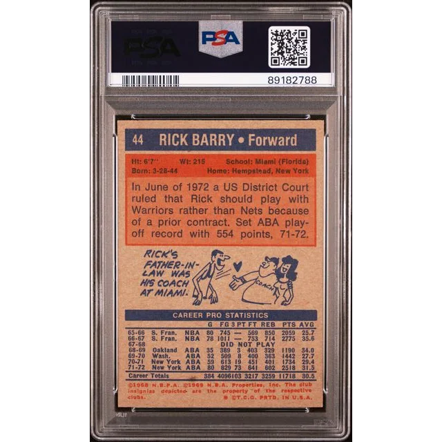 Graded PSA 8 NM-MT 1972 Topps Rick Barry #44 2nd year basketball card