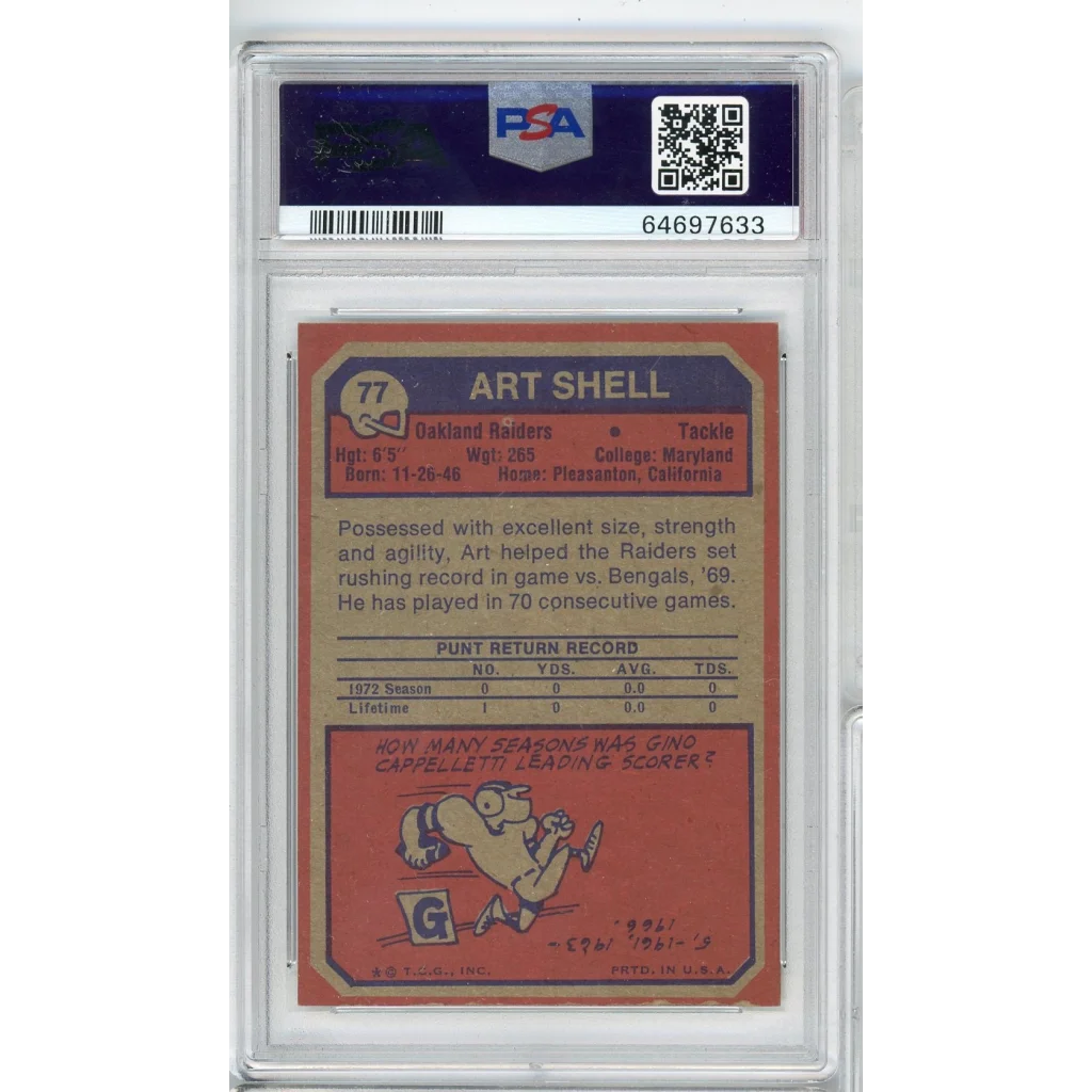 Vintage 1973 Topps Art Shell Football Card PSA Graded EX MT 6