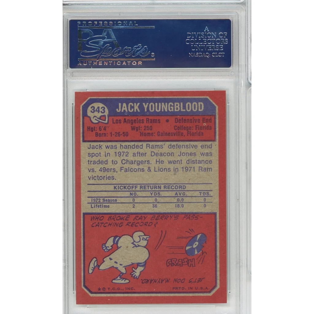 Graded PSA 7 1973 Topps Jack Youngblood #343 Rookie RC Rams Card