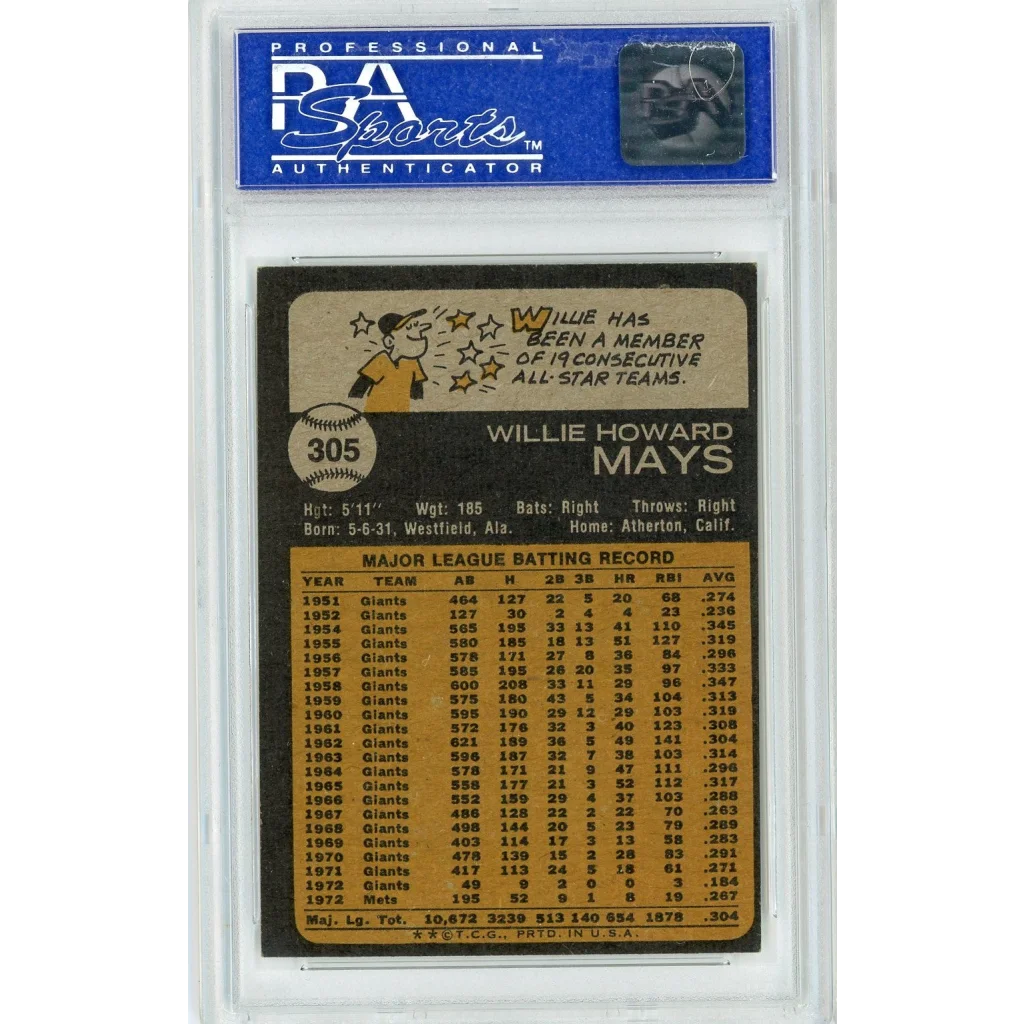 Vintage PSA graded 1973 Willie Mays baseball card in EX-MT 6 condition
