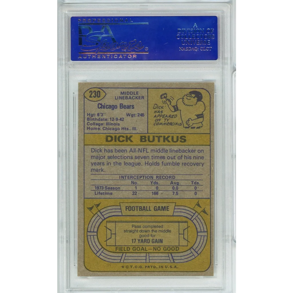 Vintage PSA graded 1974 Dick Butkus football card collectible