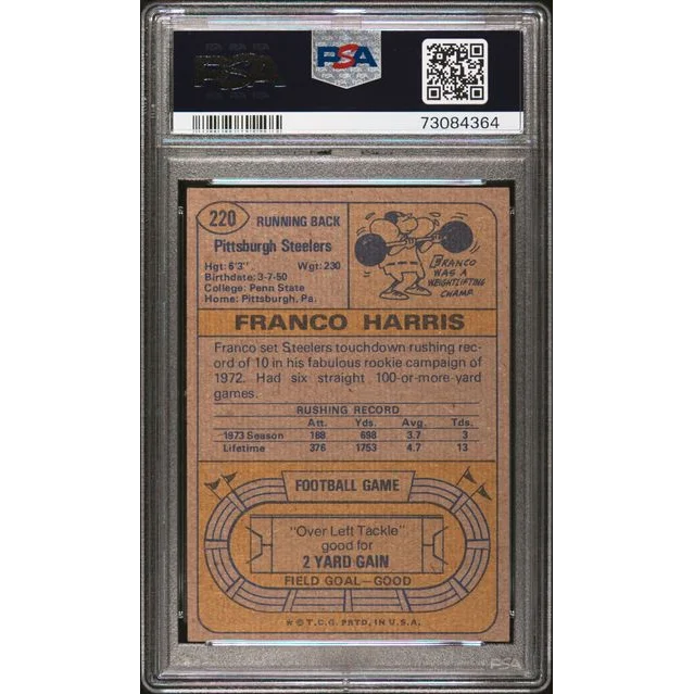 Graded PSA 7 1974 Topps Franco Harris #220 2nd Year Steelers Card
