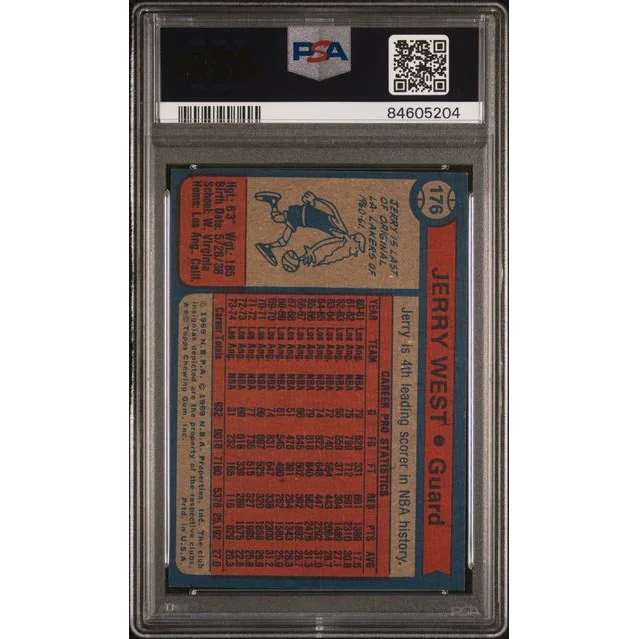 Vintage 1974 Jerry West basketball trading card in protective case PSA graded collectible
