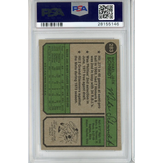 Graded 1974 Topps Mike Schmidt #283 2nd Year Baseball Card PSA 7 NM | PSA 7 NM Graded Vintage Baseball Card | vintageantiquesgifts.com