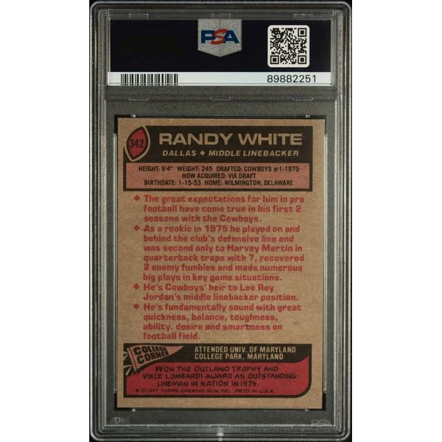 Graded 1977 Topps Randy White #342 2nd Year Football Card PSA 9 Mint