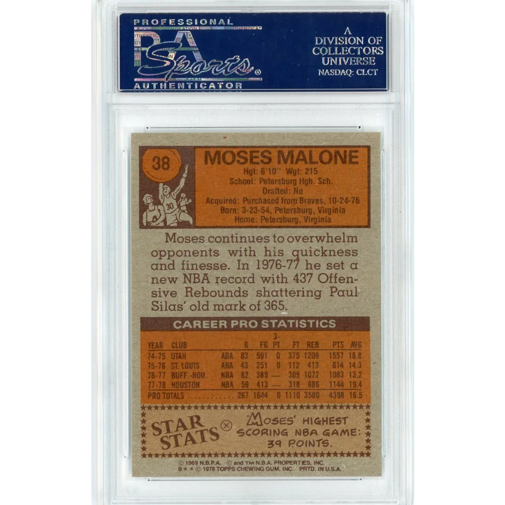 Graded 1978 Topps Moses Malone Basketball Card in PSA Mint 9 condition