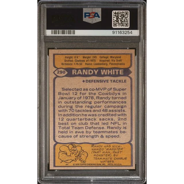 Graded 1979 Topps Randy White #290 Football Card PSA 8 NM-MT | PSA 8 NM-MT Graded Vintage Football Card | vintageantiquesgifts.com