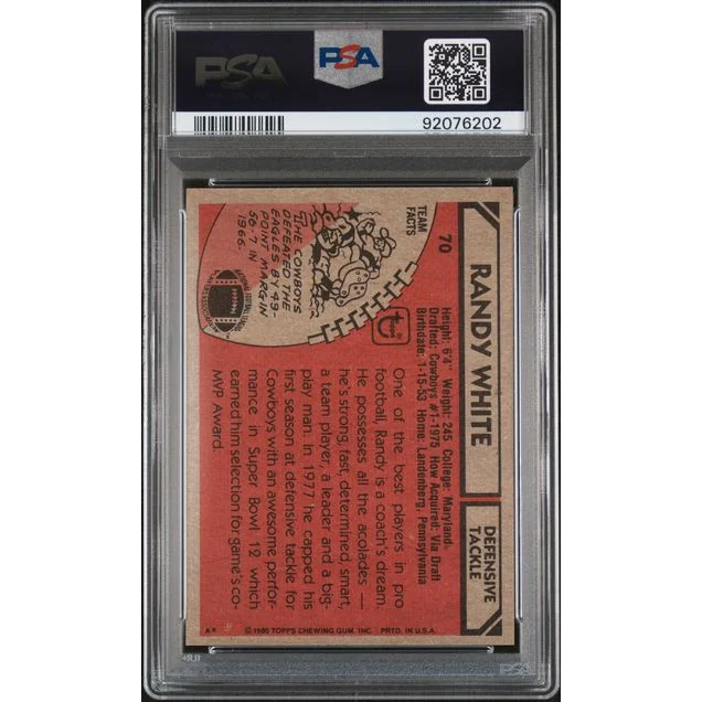 Graded 1980 Topps Randy White All Pro Football Card in PSA case
