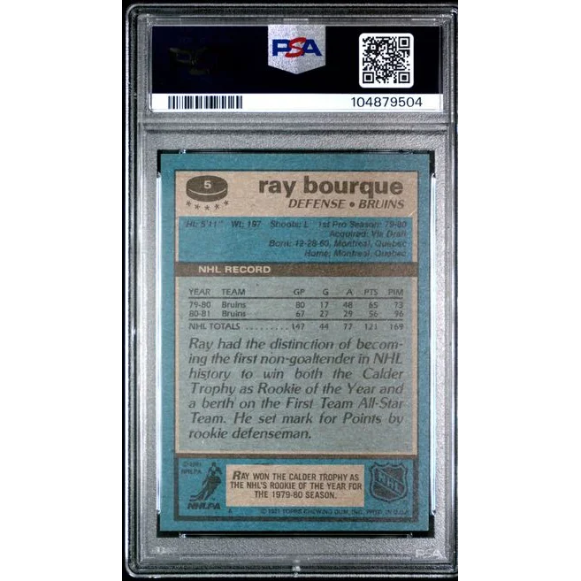 Vintage Ray Bourque 1981 Topps hockey trading card graded PSA Mint 9