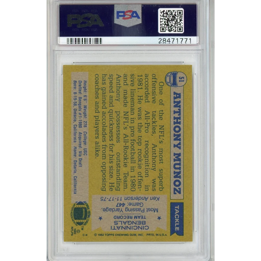Graded 1982 Topps Anthony Munoz #51 Rookie RC PSA 9 Mint Card