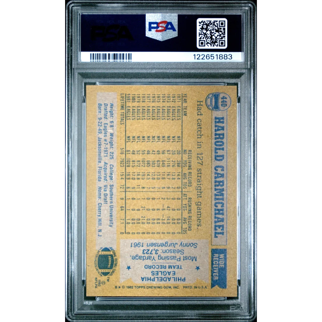 Graded 1982 Topps Harold Carmichael #440 PSA 7 football card front