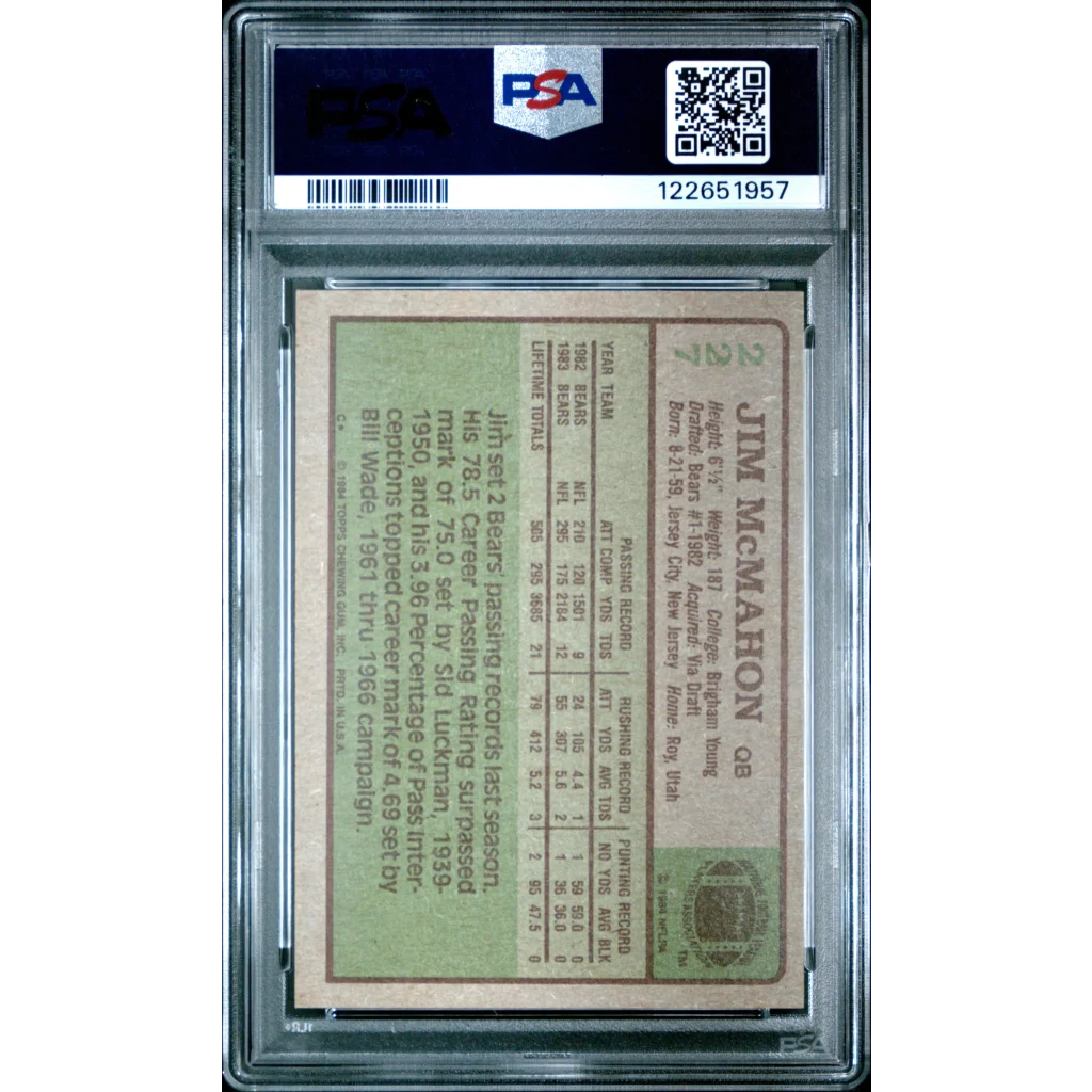 Graded 1984 Topps Jim McMahon #227 Football Card PSA 8 Near Mint