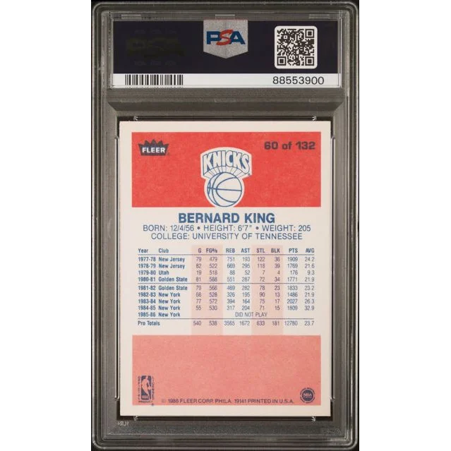 PSA graded 1986 Fleer Bernard King basketball trading card on display