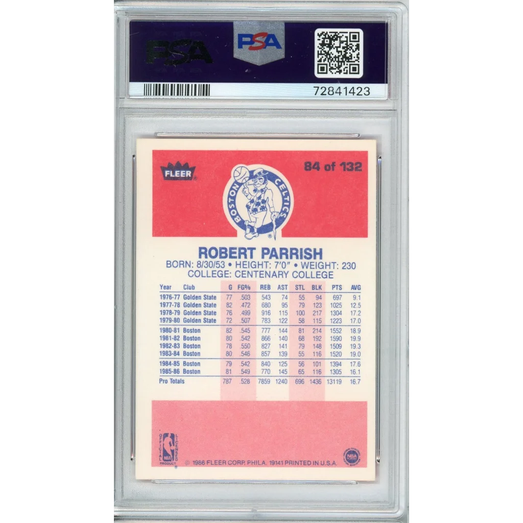 Vintage Robert Parish Fleer basketball card graded PSA Mint 9 encapsulated