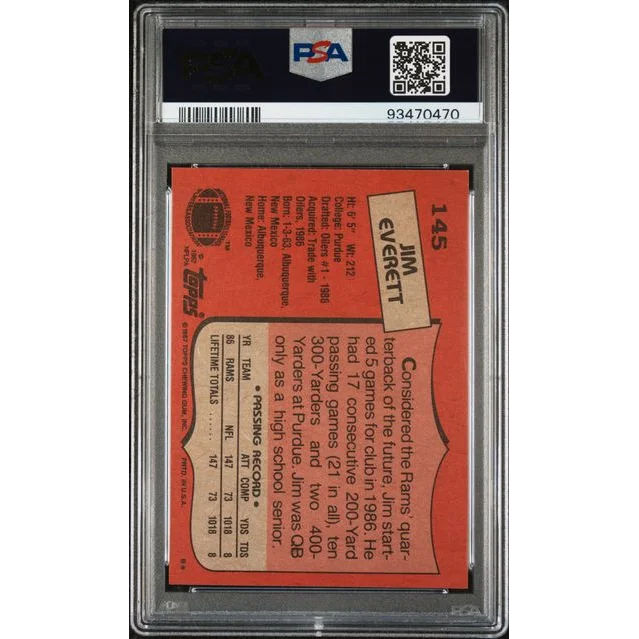 Vintage 1987 Topps Jim Everett football card PSA graded 8 collectible card