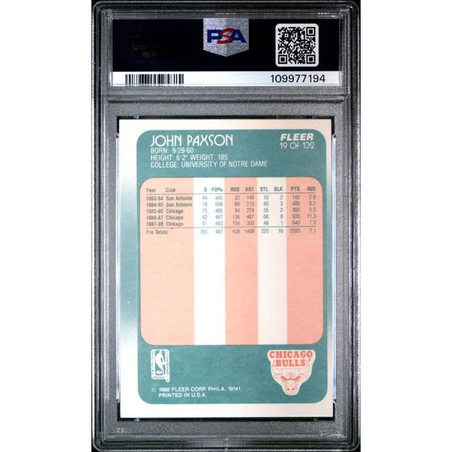 Graded 1986 Fleer John Paxson basketball card PSA 6 EX-MT slab