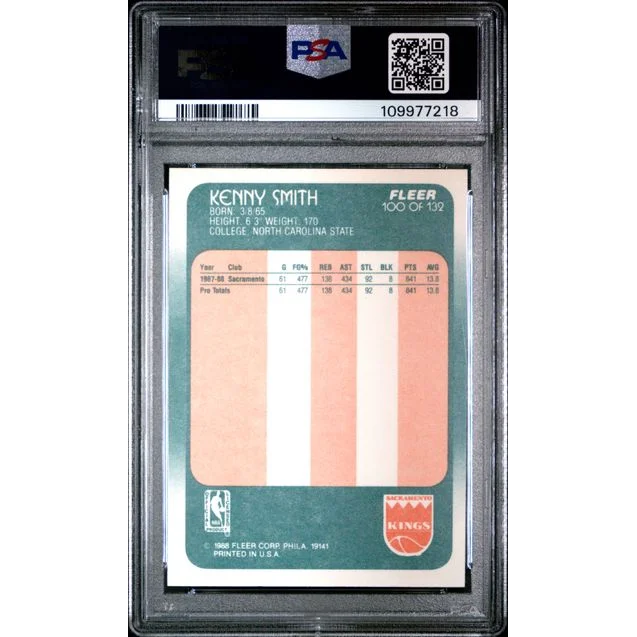 Graded 1986 Fleer Kenny Smith Rookie Card PSA 9 Mint in Slab