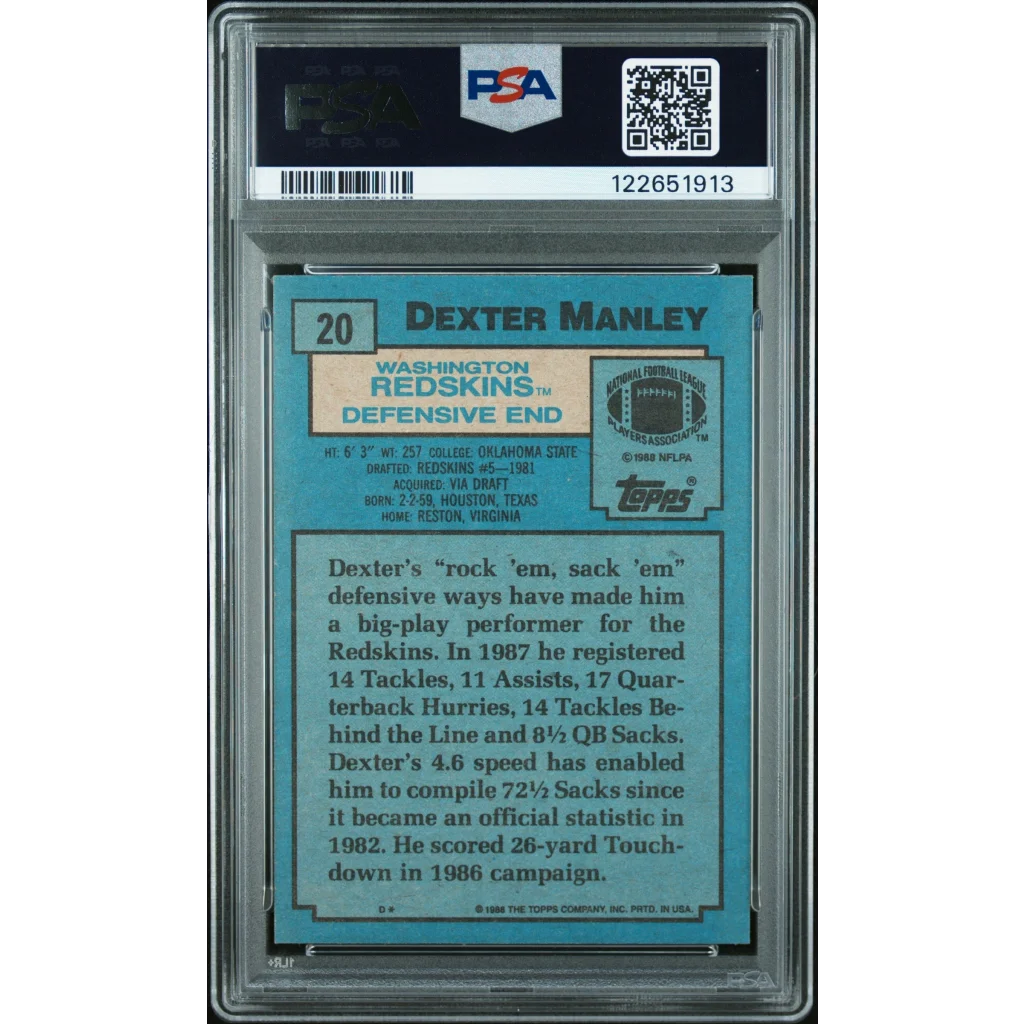 Graded PSA 8 1988 Topps Dexter Manley #20 Redskins football card