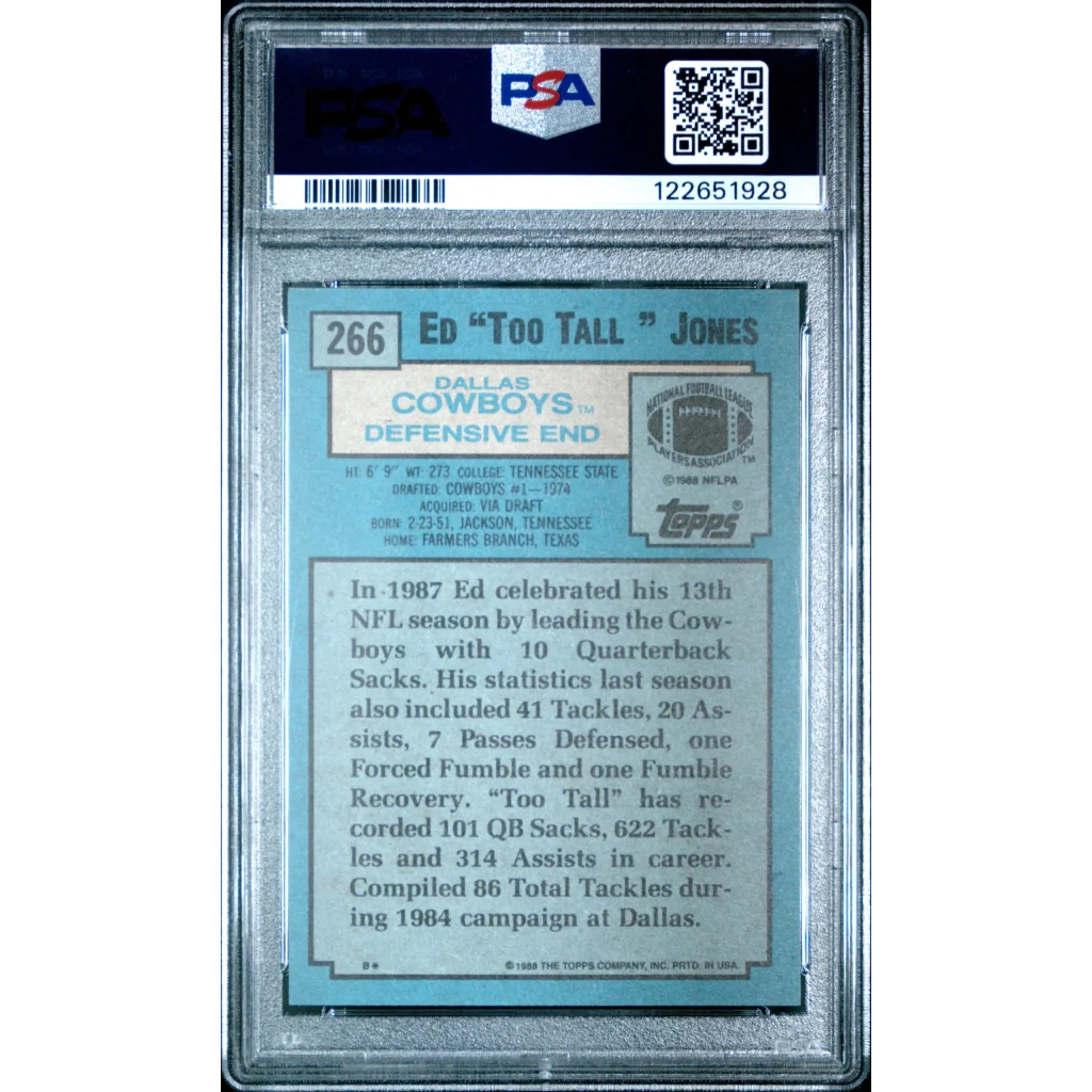 Graded 1988 Topps Ed Too Tall Jones #266 PSA 8 football card