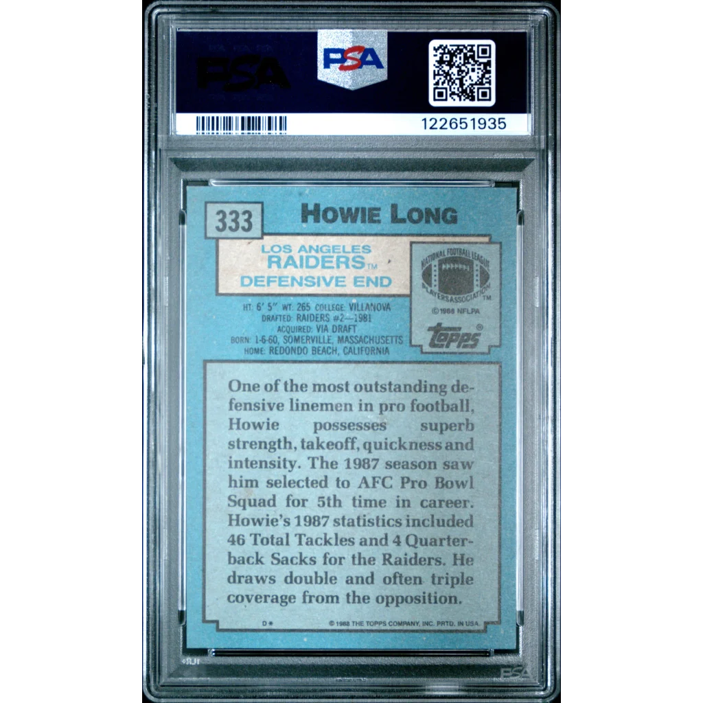 Graded 1988 Topps Howie Long #333 Football Card PSA 8 Near Mint | PSA 8 NM-MT Graded Vintage Football Card | vintageantiquesgifts.com