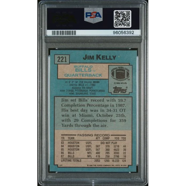 Graded PSA 10 Gem Mint 1987 Topps Jim Kelly #221 Buffalo Bills Card