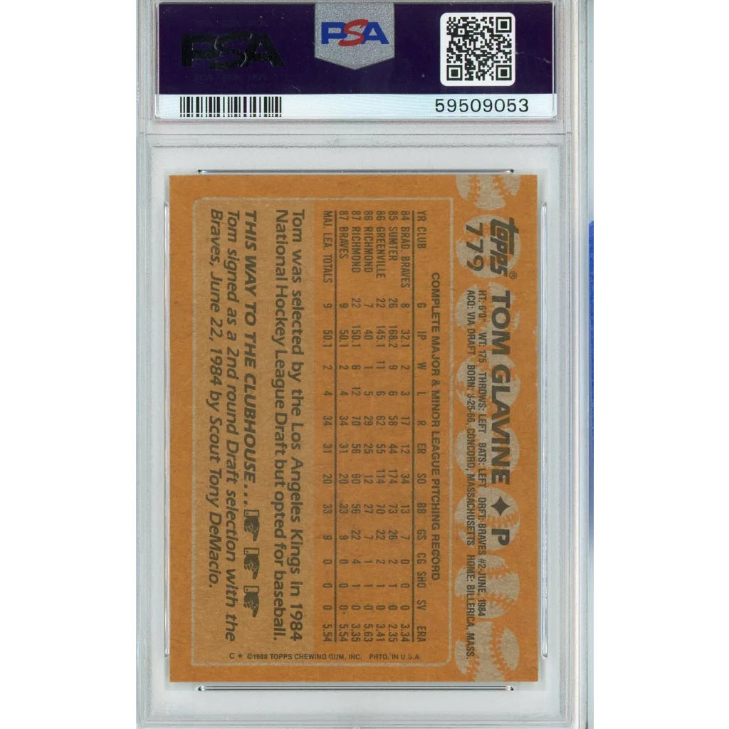 Graded 1988 Topps Tom Glavine #779 Rookie RC PSA 9 Mint baseball card