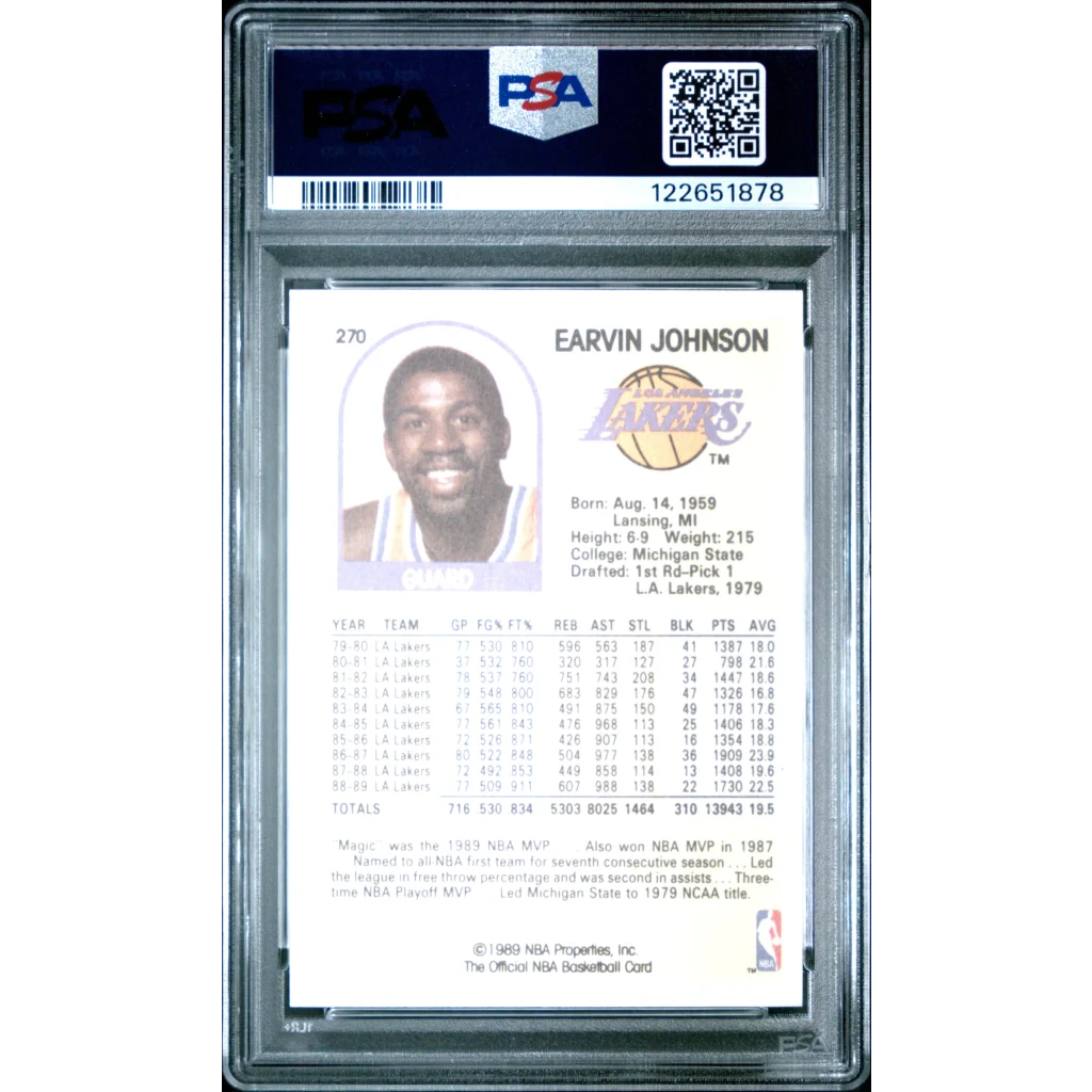 Graded 1989-90 Hoops Earvin Johnson #270 Basketball Card PSA 8 Near Mint | PSA 8 NM-MT Graded Vintage Basketball Card | vintageantiquesgifts.com