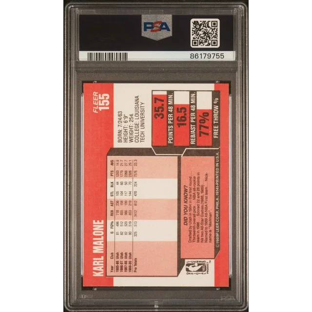 Graded Karl Malone Fleer 155 Basketball Card ready to ship in the product listing